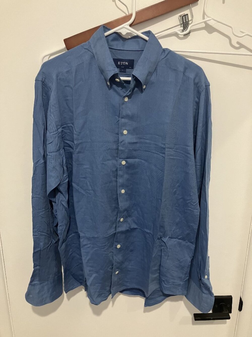 Eton Men's Super Soft Button Down Dress Shirt, Blue, Size Large, 42-16.5